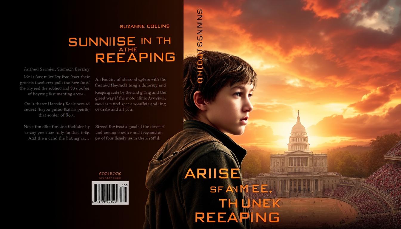 Sunrise on the Reaping book cover showing Haymitch Abernathy in the Second Quarter Quell arena with a rising sun in the background