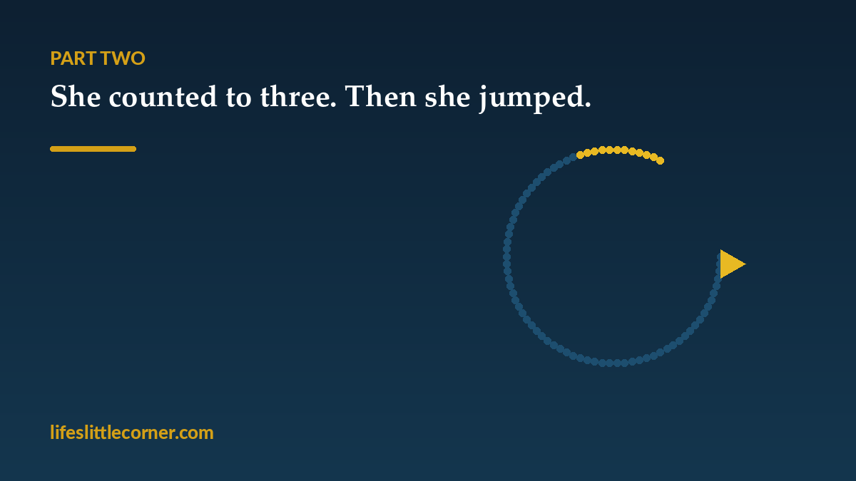 Petra jumps through the rift into the gap between moments